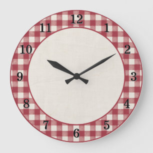 Cranberry Red Gingham Farmhouse Kitchen Wall Clock
