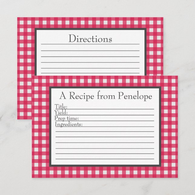 Cranberry Red Gingham Pattern Small Recipe Card (Front/Back)