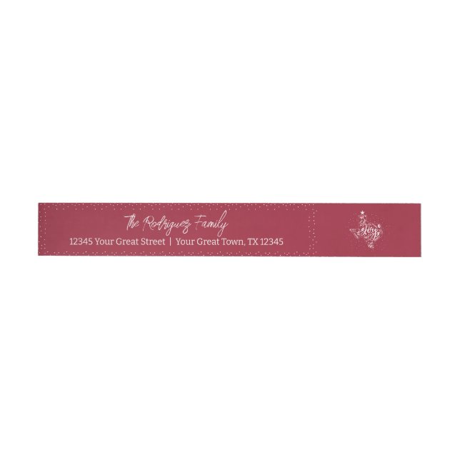 Cranberry Red Joy Holiday Leaves Texas Shape Wrap Around Label (Individual)