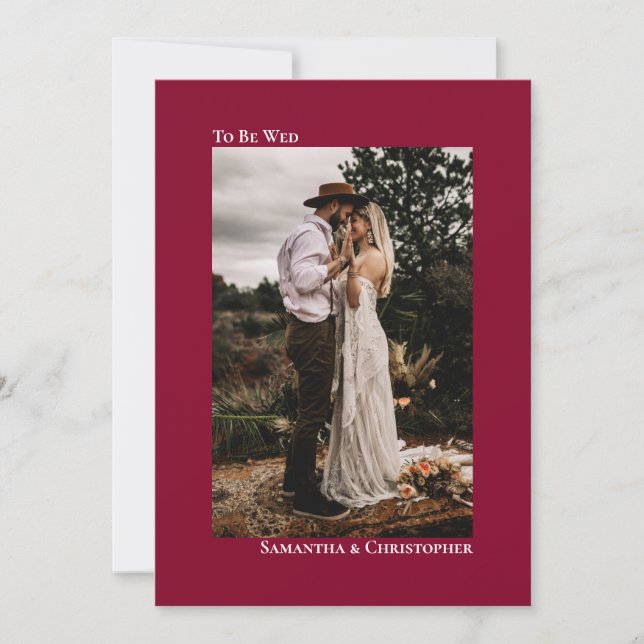 Cranberry Red Minimalist Vertical Photo Wedding Invitation (Front)