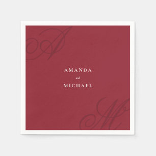 Cranberry Red Modern Edge Elegant Monogram Wedding Napkin