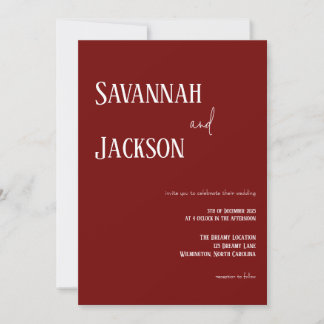 Cranberry Red Modern Elegant Wedding Invitation