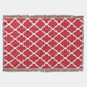 Cranberry Red Quatrefoil Tiles Pattern Throw Blanket
