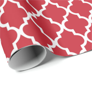 Cranberry Red Quatrefoil Tiles Pattern Wrapping Paper