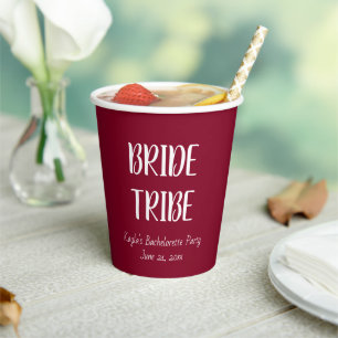 Cranberry Red Simple Colour Wedding Bride Tribe Paper Cups