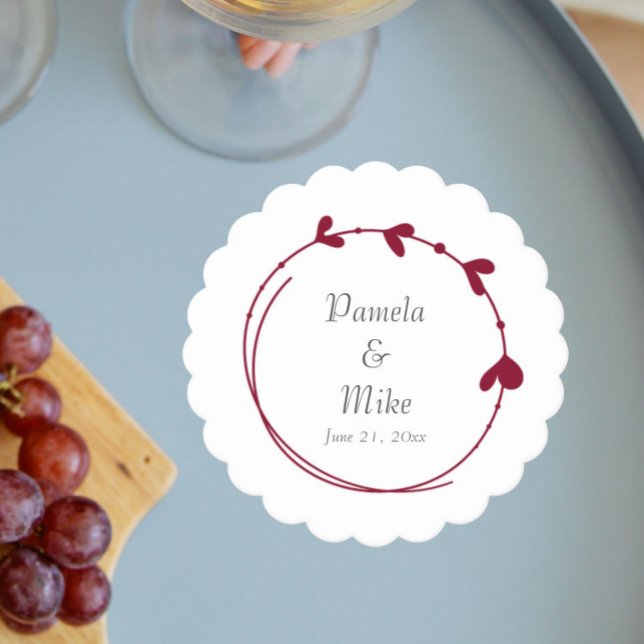 Cranberry Red Simple Heart Wreath Wedding Paper Coaster (In Situ Wedding)