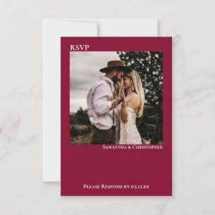 Cranberry Red Simple Minimalist Photo Wedding RSVP Card