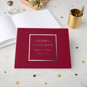 Cranberry Red Simple Stylized Lettering Wedding Guest Book