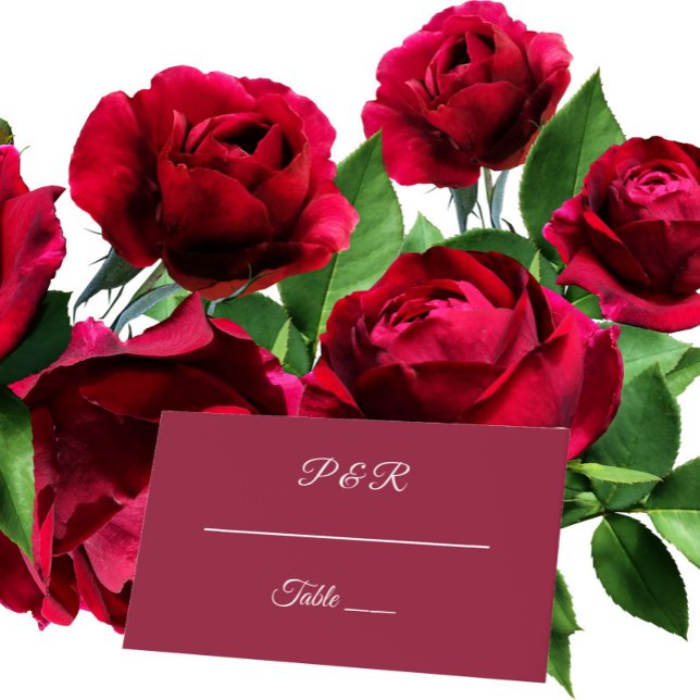 Cranberry Red Simple Stylized Script Wedding Place Card (In Situ Wedding)