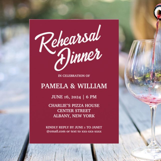 Cranberry Red Simple Wedding Rehearsal Dinner Invitation (In Situ Wedding)