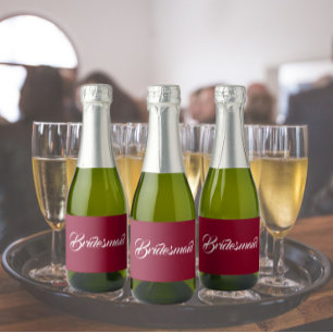 Cranberry Red Stylized Script Wedding Bridesmaid Sparkling Wine Label