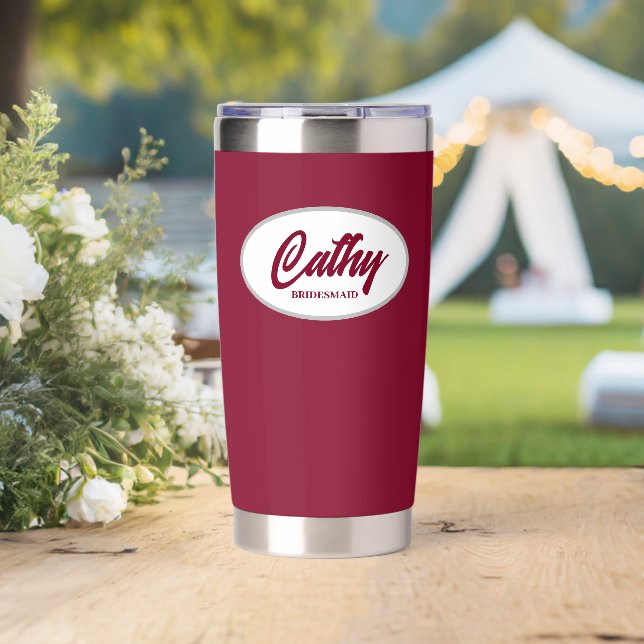Cranberry Red Stylized Wedding Bridesmaid Insulated Tumbler (Wedding (Rotated))