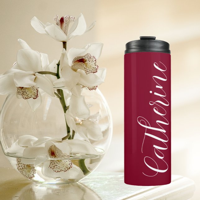 Cranberry Red Stylized Wedding Bridesmaid Thermal Tumbler (In Situ)