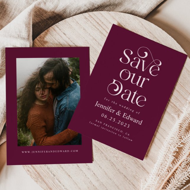 Cranberry Red Typography Wedding  Save The Date (Creator Uploaded)