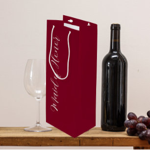 Cranberry Red Weddin Maid of Honour Stylized Scrip Wine Gift Bag