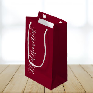 Cranberry Red Wedding Bridesmaid Stylized  Script Small Gift Bag
