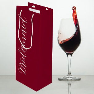 Cranberry Red Wedding Bridesmaid Stylized Script Wine Gift Bag