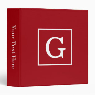Cranberry Red White Framed Initial Monogram Binder