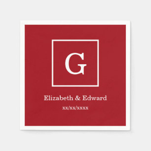 Cranberry Red White Framed Initial Monogram Napkin
