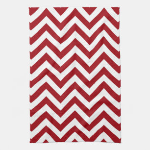 Cranberry Red White Large Chevron ZigZag Pattern Kitchen Towel