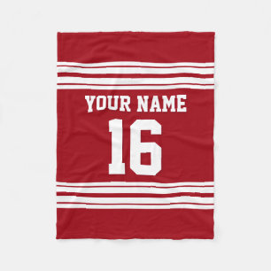 Cranberry Red White Sports Jersey Fleece Blanket