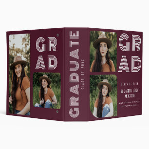 Cranberry Retro Modern Photo Graduation Binder