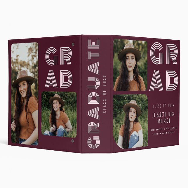 Cranberry Retro Modern Photo Graduation Binder (Background)
