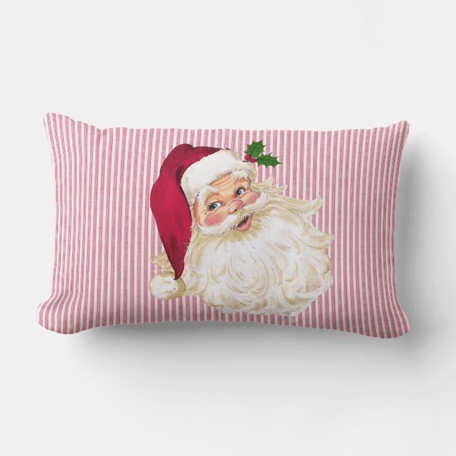 Cranberry Santa Claus Red & White Stripe Lumbar Pillow (Front)