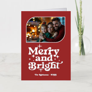 Cranberry & Silver Merry & Bright Photo Christmas Foil Holiday Card