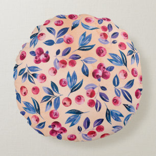 Cranberry Watercolor: Wild Berries Seamless Round Pillow