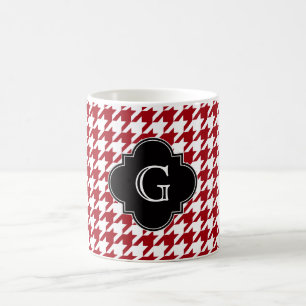 Cranberry Wht Houndstooth Blk Quatrefoil Monogram Coffee Mug
