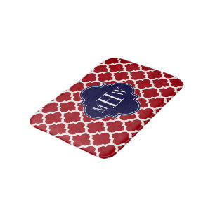 Cranberry Wht Moroccan #5 Navy 3 Initial Monogram Bath Mat