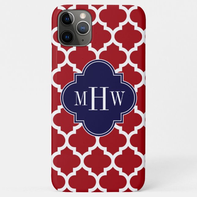 Cranberry Wht Moroccan #5 Navy Blue Name Monogram Case-Mate iPhone Case (Back)