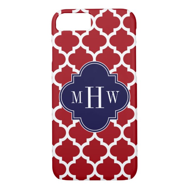 Cranberry Wht Moroccan #5 Navy Blue Name Monogram Case-Mate iPhone Case (Back)