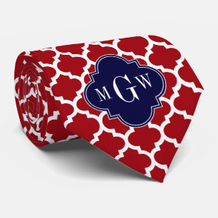 Cranberry Wht Moroccan #5 Navy Blue Name Monogram Tie