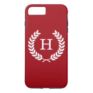 Cranberry Wht Wheat Laurel Wreath Initial Monogram iPhone 8 Plus/7 Plus Case