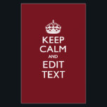 Cranberry Wine Burgundy Keep Calm and Your Text Flyer<br><div class="desc">Your personalized Keep Calm saying on a fine custom burgundy accent colour style decor. A personalized Keep Calm style saying on a one of a kind gift. Humourous or whimsical try on your creative words on two editable lines of text. Remember to use CAPITAL letters for best results. Use the...</div>