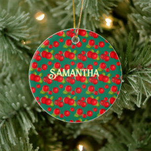 Cranberry With Leaves Ceramic Ornament