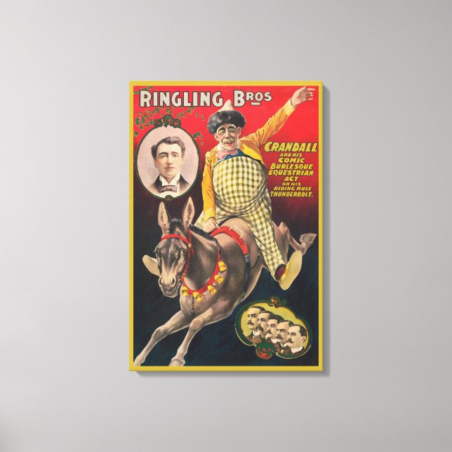 Crandall The Clown Performing With His Mule Canvas Print (Front)