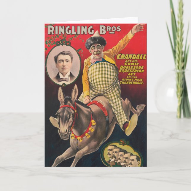 Crandall The Clown Performing With His Mule Card (Front)