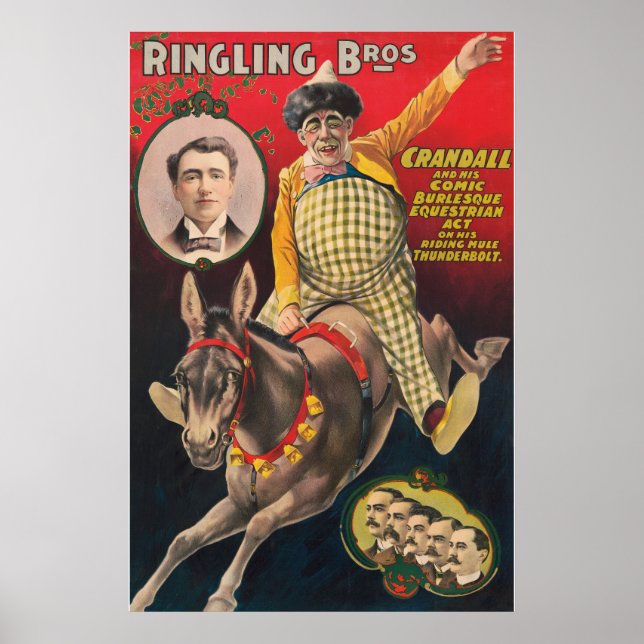 Crandall The Clown Performing With His Mule Poster (Front)