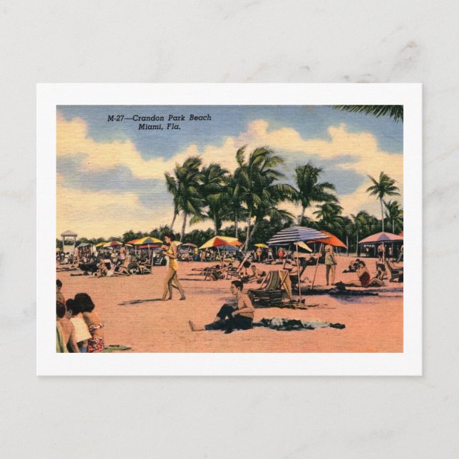 Crandon Beach, Miami, Florida Vintage Postcard (Front)