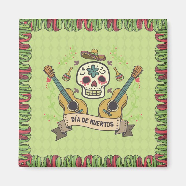 Crâne à sucre et guitares Dia de Muertos | Magnet (Devant)