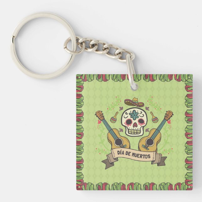 Crâne à sucre et guitares Dia de Muertos | Porte-c (Devant)