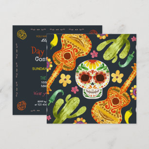 Crâne à sucre et guitares Invitation Dia de Muerto