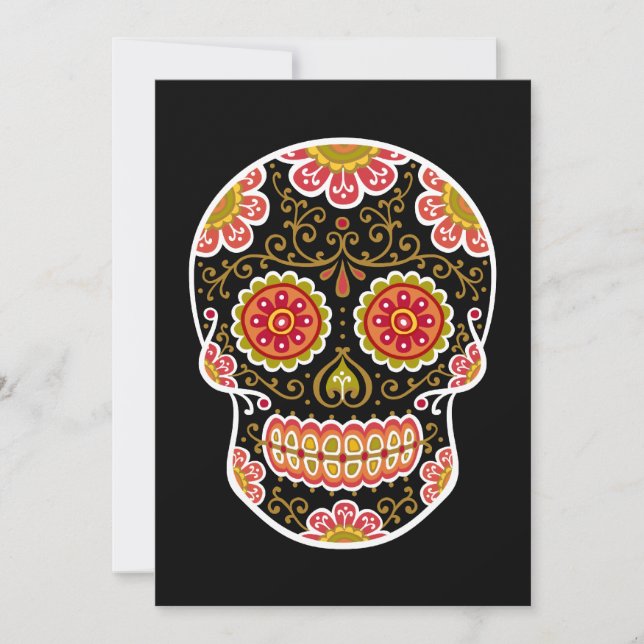 Crâne à sucre noir 5" x 7" Invitation (Devant)