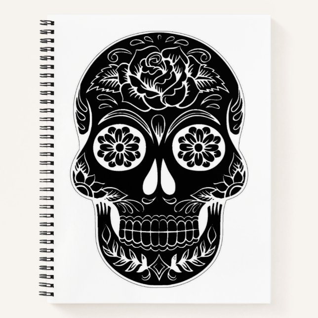 Crâne à sucre noir et blanc Carnet personnalisé (Devant)