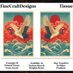 Crane Above Waves Beneath Red Sun DQ9B Decoupage Tissue Paper