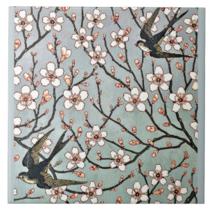 Crane - Almond Blossoms and Swallows Tile