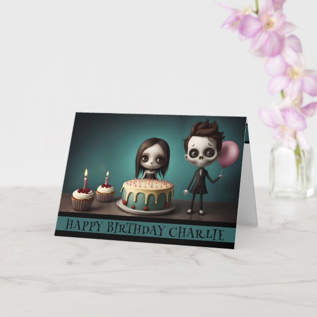 crâne amis carte d'anniversaire ballons de gâteau  (Orchidée)